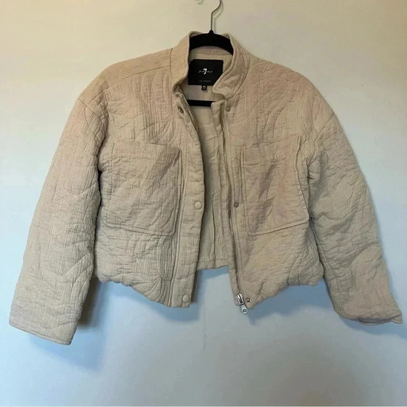7 For All Mankind beige cotton quilted cropped  jacket - Picture 1 of 7